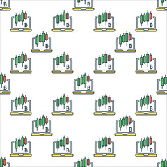 Candlestick charts on Laptop Screen vector colored seamless pattern