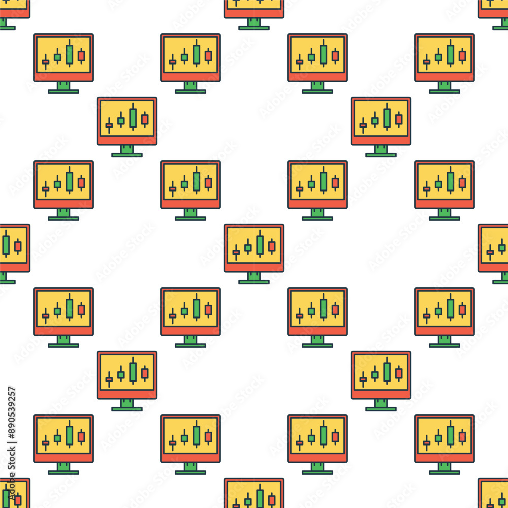 Poster Candlestick charts on Computer Screen vector colored seamless pattern