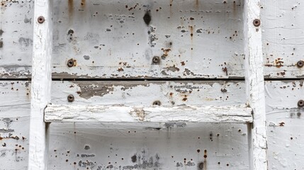 Naklejka premium Rustic Industrial Charm - Vintage White Metal Ladder with Worn Finish as Background