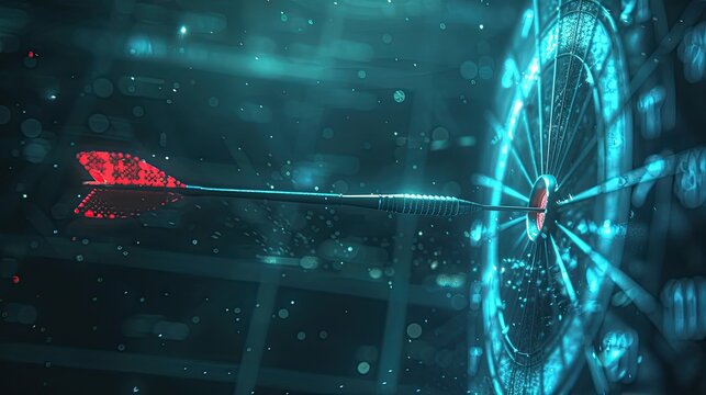 Arrow hitting a virtual target on a digital dartboard, representing precision.
