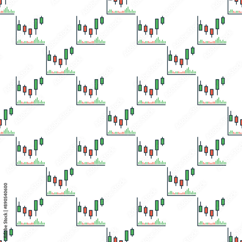 Poster candlestick vector technical analysis colored seamless pattern