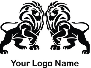 Two lions facing each other. The images are black and white and have a bold graphic design