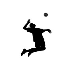 male silhouette jumping volleyball smash side view vector