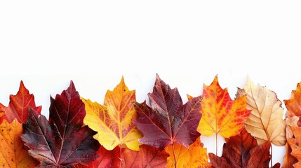 Fototapeta premium Isolated autumn leaf border in vivid fall colors.