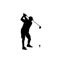 silhouette of a man in a hat hitting a golf ball vector