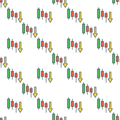 Down Trend with Candlestick Charts vector Technical Analysis colored seamless pattern