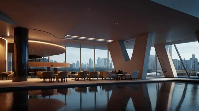futuristic interior architecture building. Seamless looping 4k video animation