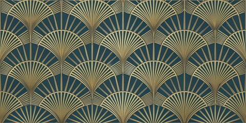 Elegant seamless art deco pattern with fans or palm leaves AI-Generated Content