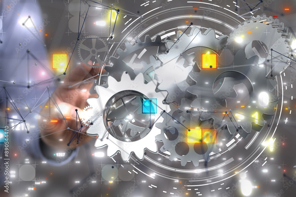 Poster Digital cyberspace with particles and Digital data network connections concept.