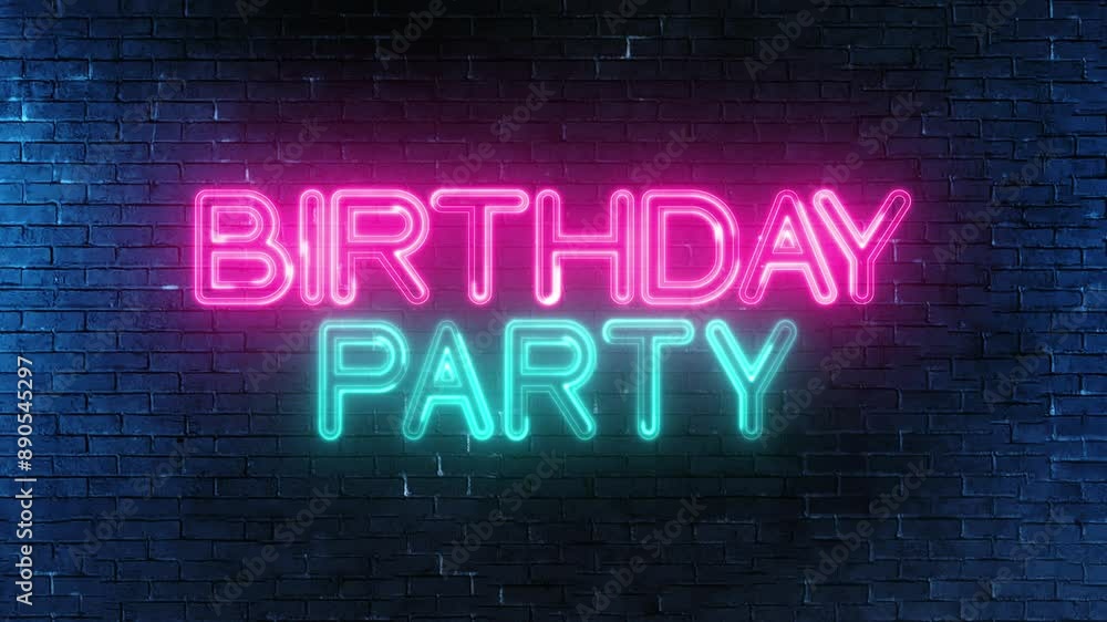 Poster birthday party text font with light. luminous and shimmering haze inside the letters of the text bir