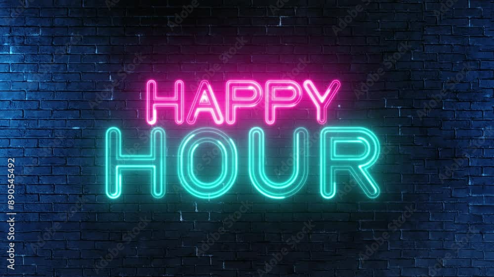 Poster happy hour text font with light. luminous and shimmering haze inside the letters of the text happy h