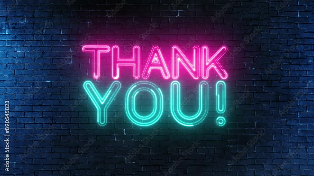 Poster thank you text font with neon light. luminous and shimmering haze inside the letters of the text tha