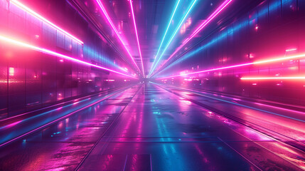 Futuristic abstract background, colorful bright neon rays and glowing lines. AI generative