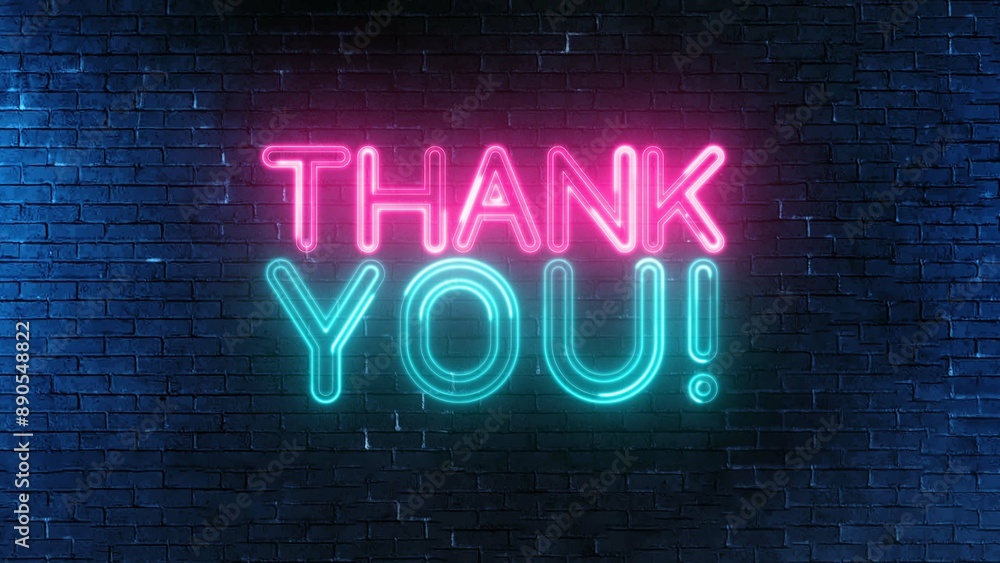 Poster thank you text font with neon light. luminous and shimmering haze inside the letters of the text tha