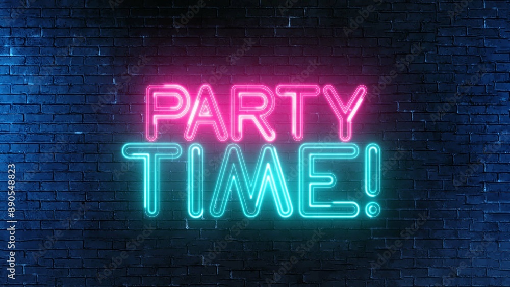 Aufkleber party time text font with neon light. luminous and shimmering haze inside the letters of the text pa