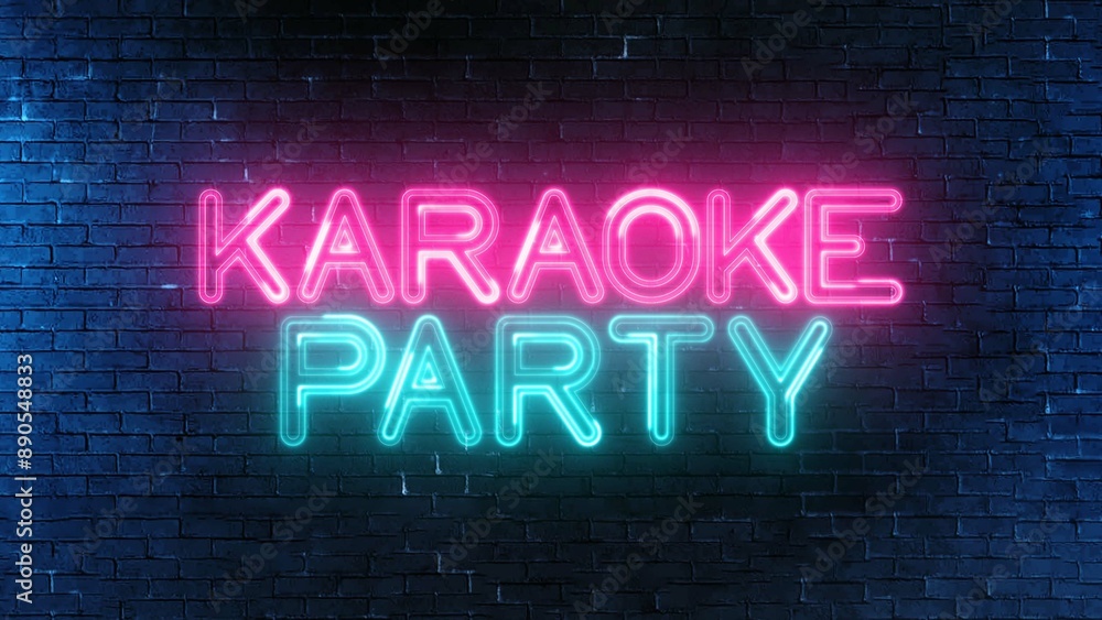 Poster karaoke party text font with neon light. luminous and shimmering haze inside the letters of the text
