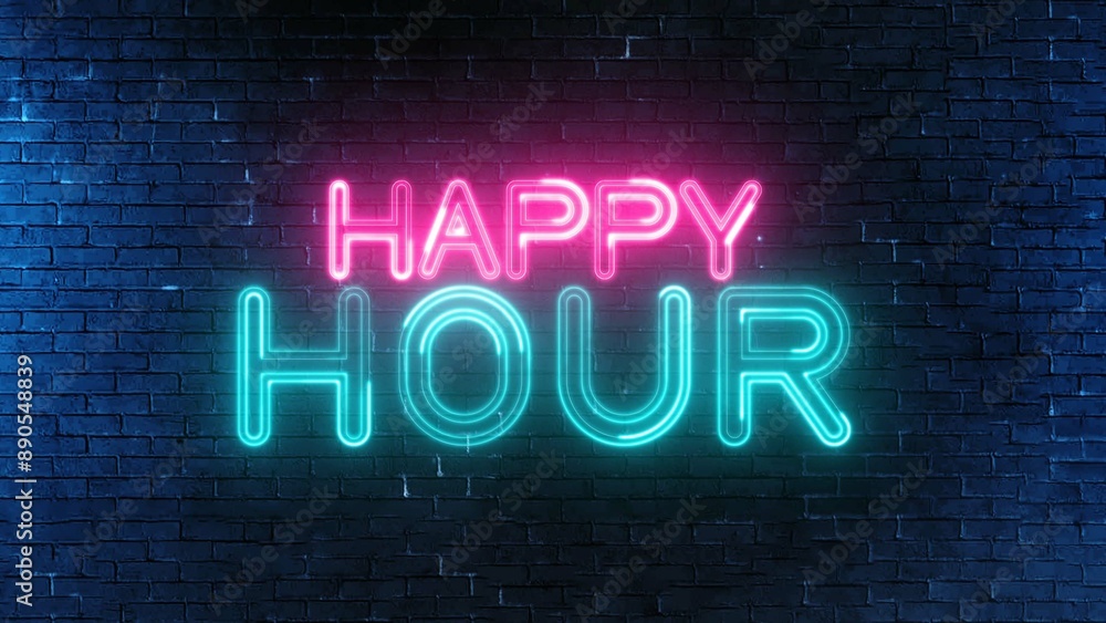 Poster happy hour text font with light. luminous and shimmering haze inside the letters of the text happy h