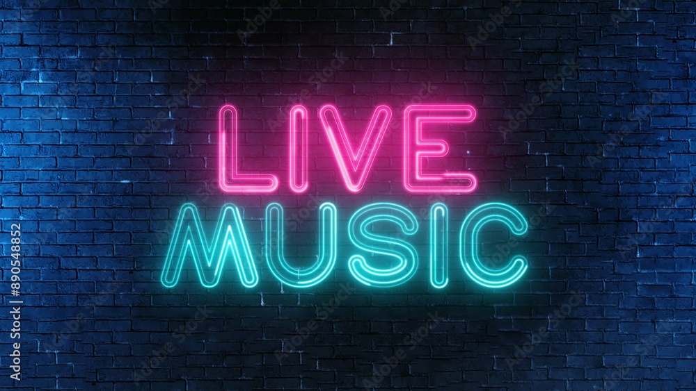 Poster live music text font with neon light. luminous and shimmering haze inside the letters of the text li