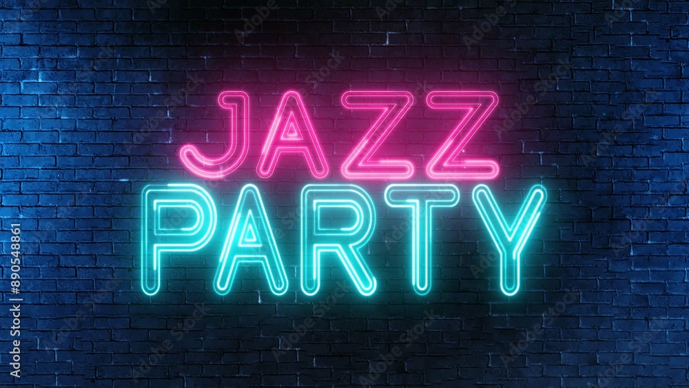 Poster jazz party text font with neon light. luminous and shimmering haze inside the letters of the text ja