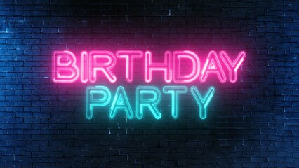 Obraz premium Happy Birthday text font with light. Luminous and shimmering haze inside the letters of the text Happy Birthday. Happy Birthday neon sign. 