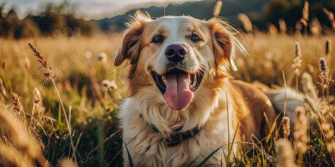 Happy Dog in a Field of Wheat - Generative AI