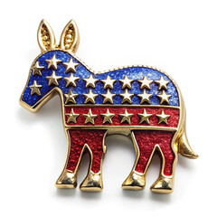 Donkey - a symbol of the US Democratic Party" brooch in the colors of the American flag