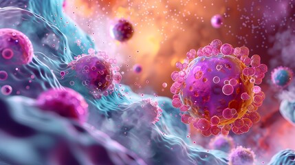 illustration showing cancer cells and white printed T-706 attacking the healthy cell