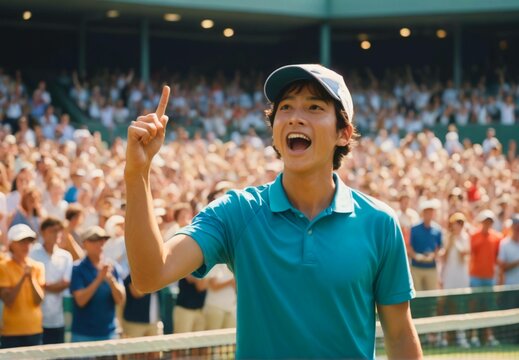 4/4

Imagine an animated style depiction of a man passionately cheering at a tennis match.
