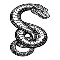 Fototapeta premium Snake . Black and white illustration. Pattern for tattoos, for use in graphics. Generated by Ai