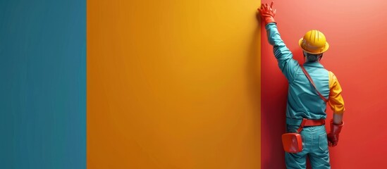 Construction Worker Back Against Colored Walls