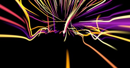 Obraz premium light trails with motion blur effect, long time exposure. Isolated on black