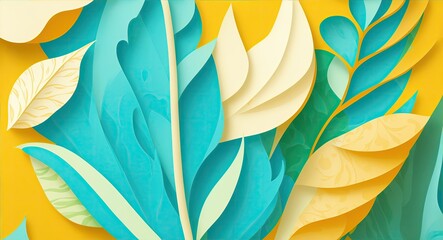 Abstract Paper Cut Leaves Background.