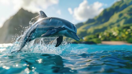Fototapeta premium Water Sky Liquid Fin Fluid Cloud Dolphin Leisure Fish Wildlife Ocean Wholphin Lake Fun Wave Sea