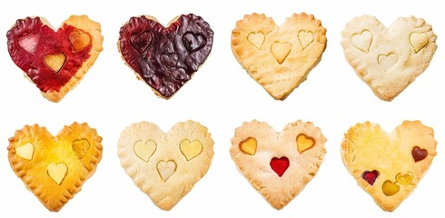 Heart shape cookie cookie set with sprinkle and icing, transparent background. PNG file. Many different designs. Mockup template for artwork.