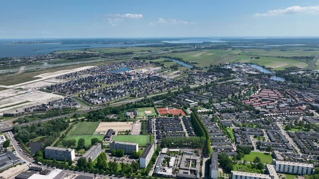 Aerial of Weesp ,the Netherlands with Bloemendalerpolder and Muiden on the background

