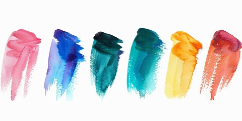 Naklejka premium colorful watercolor strokes in a row on a white background, for design work