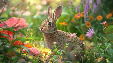 Obraz premium Flower Plant Rabbit Organism Vegetation Grass Fawn Groundcover Hare Wildlife Shrub Landscape Garden