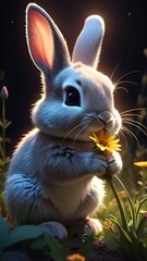 Obraz premium Cute baby rabbit Amongst Wildflowers, cute baby bunny mobile wallpaper, Mobile wallpapers of animals, Cute beautiful baby rabbit in the beautiful fairy jungle