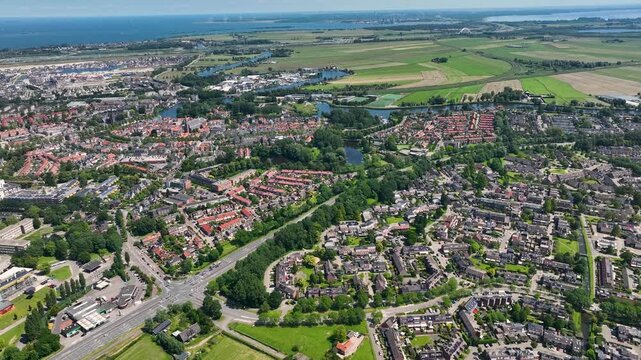 Aerial of Weesp ,the Netherlands with Bloemendalerpolder and Muiden on the background
