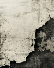 Create a vintage-style poster design using a grungy black and white paper texture and a concrete wall texture with cracks and scratches