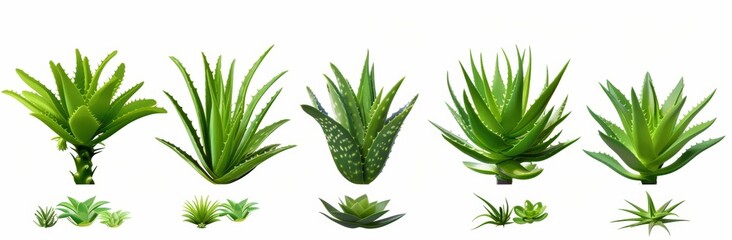 Fototapeta premium An Aloe vera plant with many angles and views, isolated on transparent background cutout, PNG file. Mockup template for artwork graphic design.