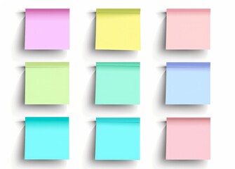 Sticky post-it note paper with a shadow. Many colours isolated on transparent background. PNG file. 3D rendering.