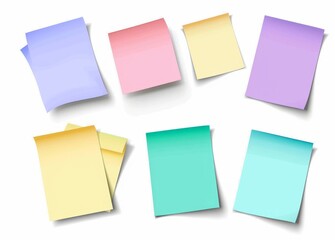 Fototapeta premium 3D rendered shaded sticky post-it note paper with shadow. Many assorted colors isolated on transparent background. PNG file.