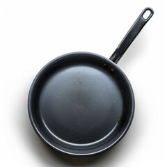 A high-quality stock image of a frying pan on a white isolated background. The pan is sleek and durable, perfect for cooking a variety of dishes. AI generation.