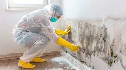 A Specialist Carefully Inspects Mold Growth on a Wall