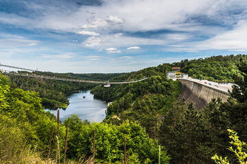 Rappbodetalsperre and the almost 500 m long suspension bridge in the German Harz mountains.