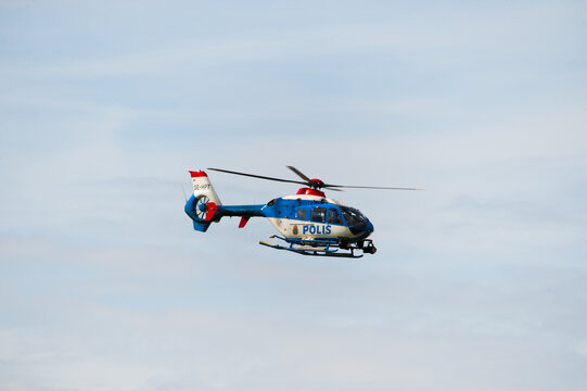 Gothenburg, Sweden - August 29 2010: Swedish police Eurocopter EC 135 P2 at Gothenburg Aero Show.