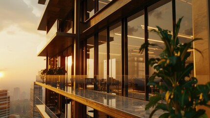 Fototapeta premium Building Plant Window Wood Condominium Facade Glass Shade Landscape Mixed-use Apartment Sky Metal
