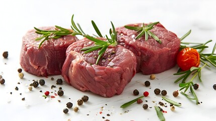 Fototapeta premium Succulent Raw Beef Tenderloin on Pristine White Background,Gourmet Meat Cuts For Culinary