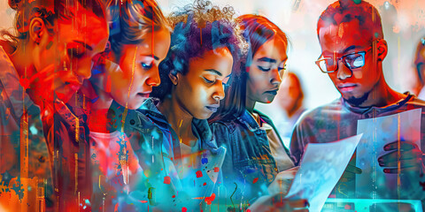 Fototapeta premium The Future of Democracy: A diverse group of young voters casting their ballots, symbolizing hope